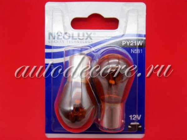 NEOLUX Лампа доп. освещ. 12V PY21W BAU15s Standart блистер 2шт.