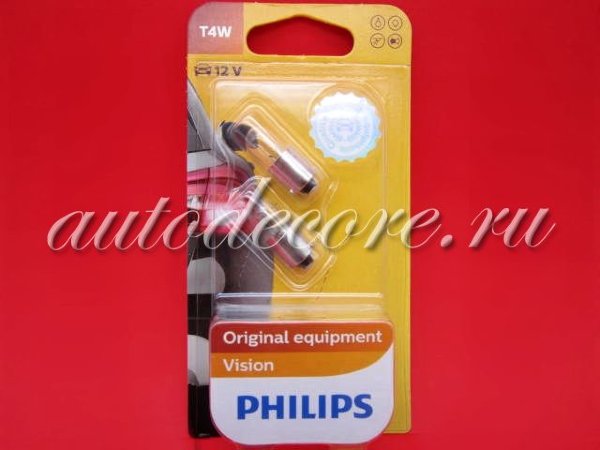 PHILIPS Лампа доп. освещ. 12V T4W BA9s Vision блистер 2шт.